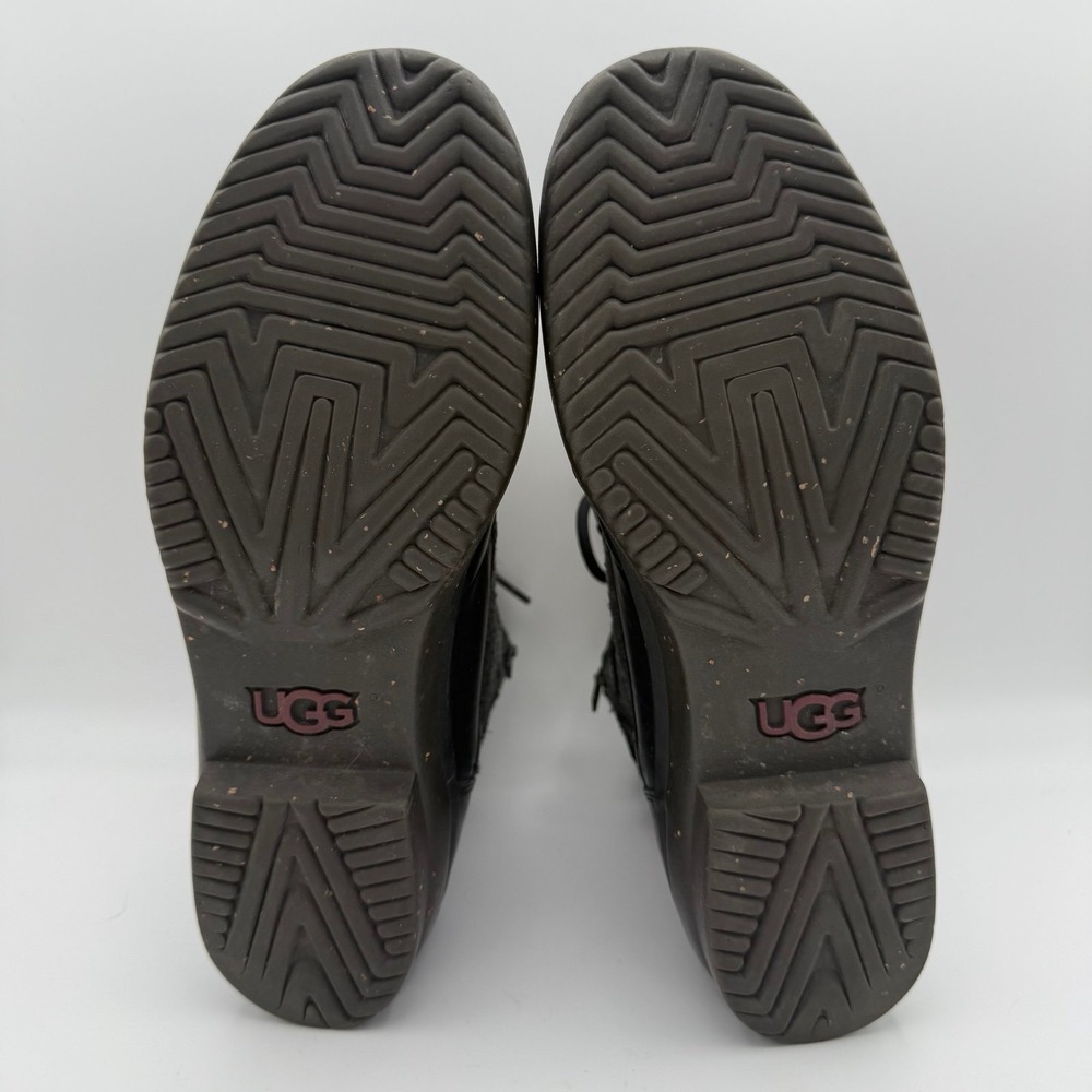 Womens UGG Kesey Black Leather Gray Wool Shaft Waterproof Round Toe Boots Size 9 - Picture 8 of 9